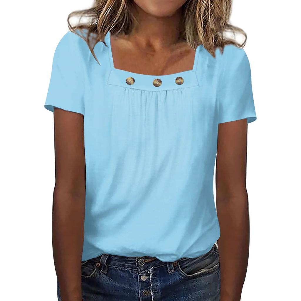 T-skjorter for kvinner Uformell Firkantet hals Kortermede skjorter Topp Pullover vår og sommer