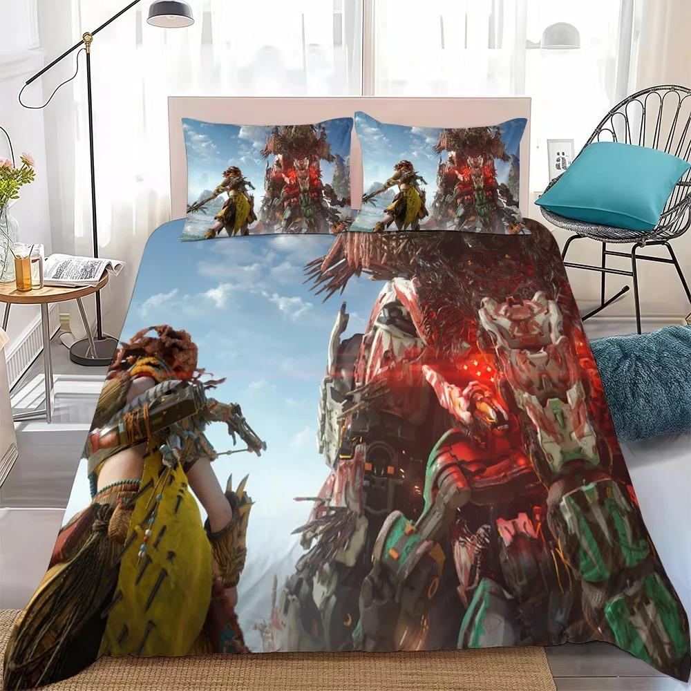Ensemble de literie Horizon Forbidden West Impression 3D Housse de couette pour gamer Enfant Adulte Housse de couette Taie d'oreiller Simple Queen Size 135X200CM-2PCS