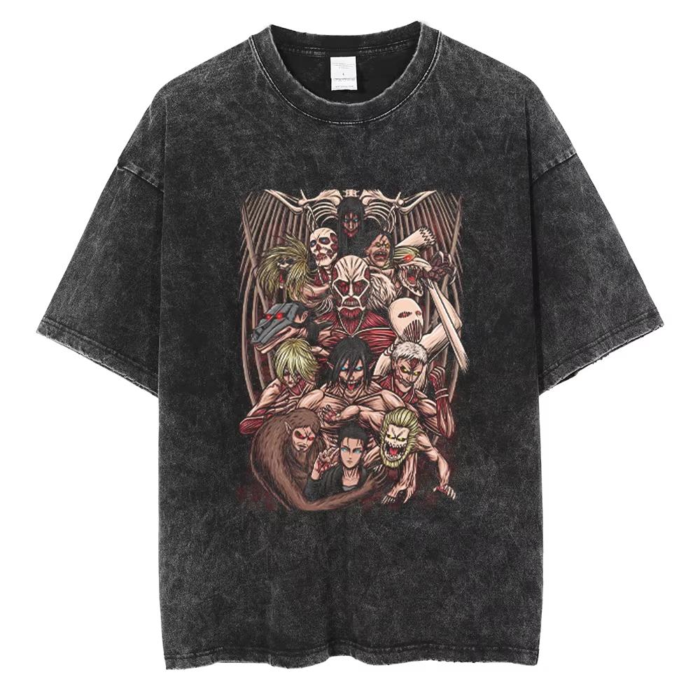 Anime Attack on Titan Levi Graphic Washed T Shirt Men Vintage Cotton T-shirts Casual Manga TShirt Harajuku Tops