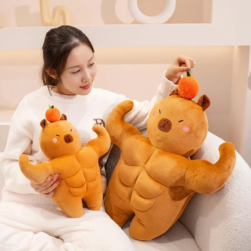 Stuffed Strongman Capybara Animal Plush Small Head Big Muscle Funny Capybara Stuffed Toy Creative Gift for Fitness Enthusiasts