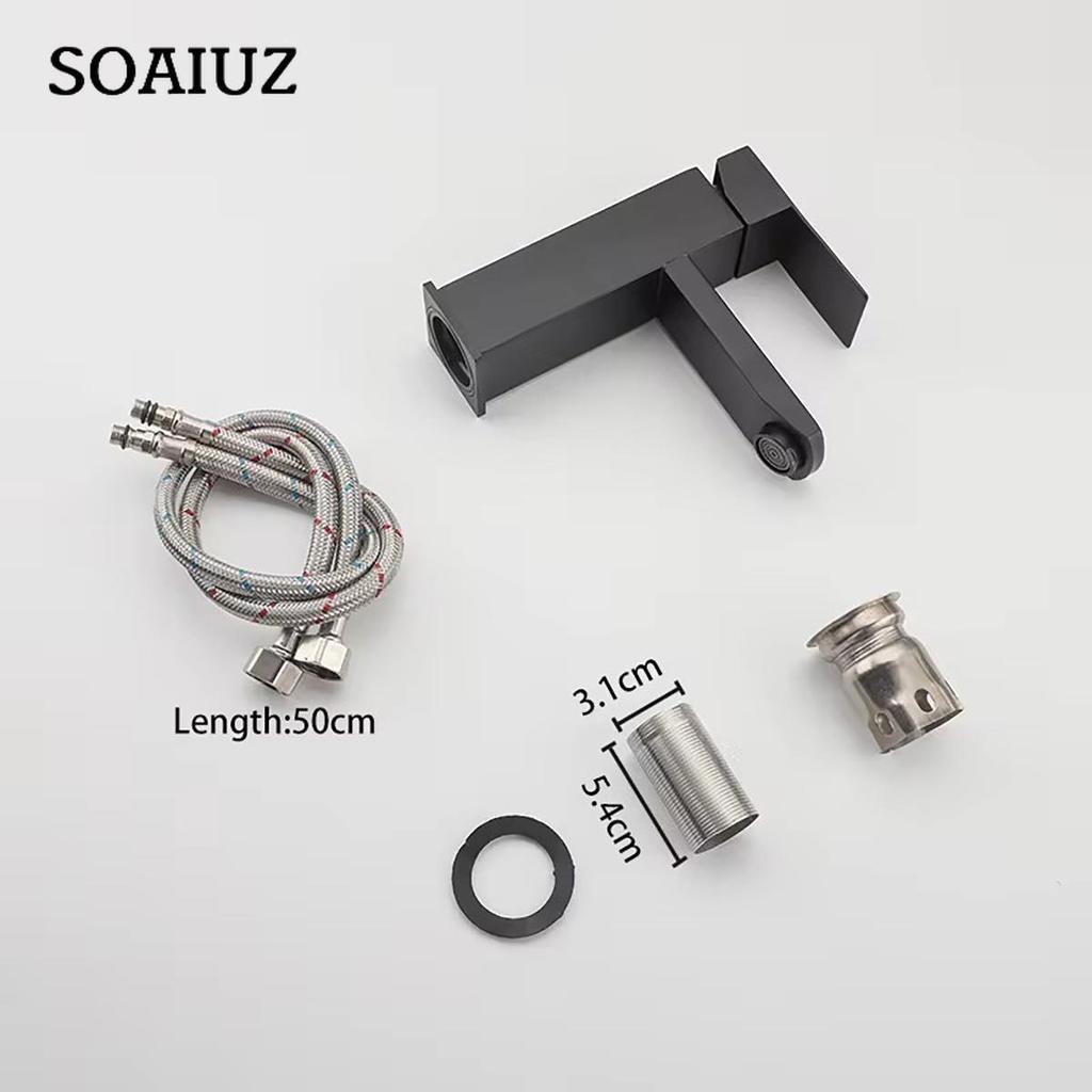 Ein Satz G1/2 Schwarze Waschtischarmatur Badezimmer Waschbecken Wassermischer Hahn Warm Kalt Wassermischer Armaturen Badezimmerarmatur Wasserfall Spültischarmatur