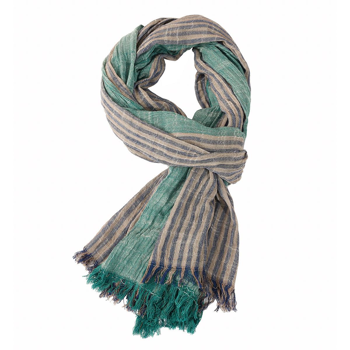 Designer Mode Herren Schal Gestreift Baumwolle Leinen Herrenschals Herbst Winter Warm Paschmina Männliche Marke Schal Quaste Bufandas grün