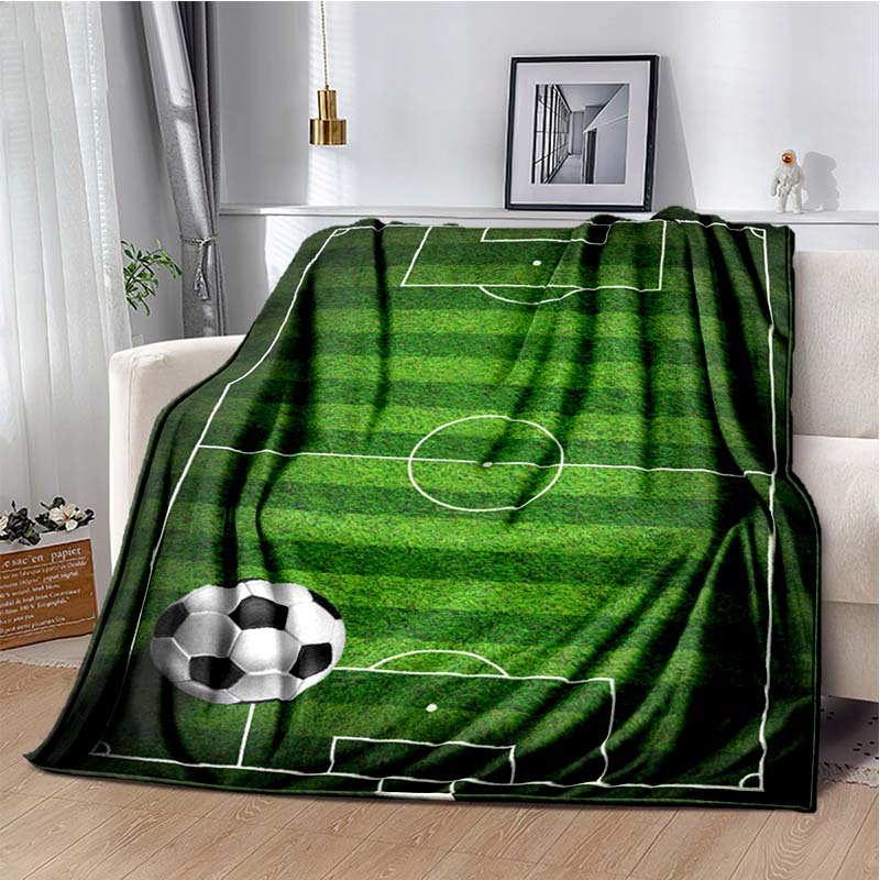Soccer Football Field Print Flannel Blanket Soft Warm Throw Sofa Bedroom Game Room Birthday Gift Indoor Home Bedding Decor