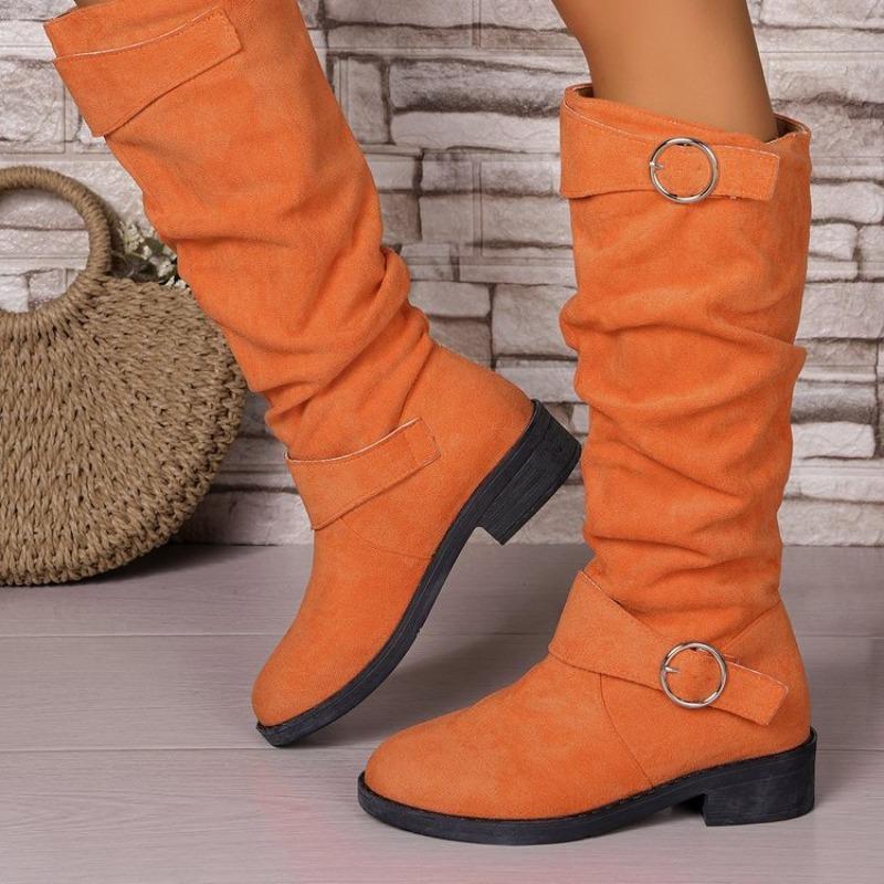 New Large Size Retro Pile Boots Women's Autumn Thick Heel Skinny Long Boots Western Cowboy Knight