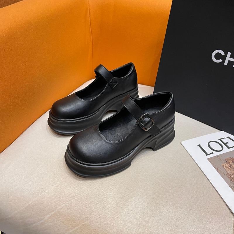 

Mary Jane shoes women s thick-soled shallow-mouth single shoes spring round head one-word buckle small leather shoes retro style 39 чёрный
