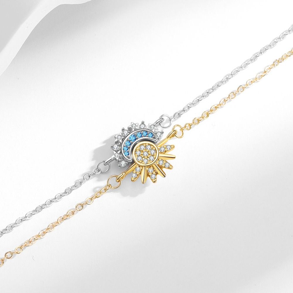 Sparkling Sun and Moon Bracelet Set Adjustable Bangle Creative Couple Bracelets  For Women Men