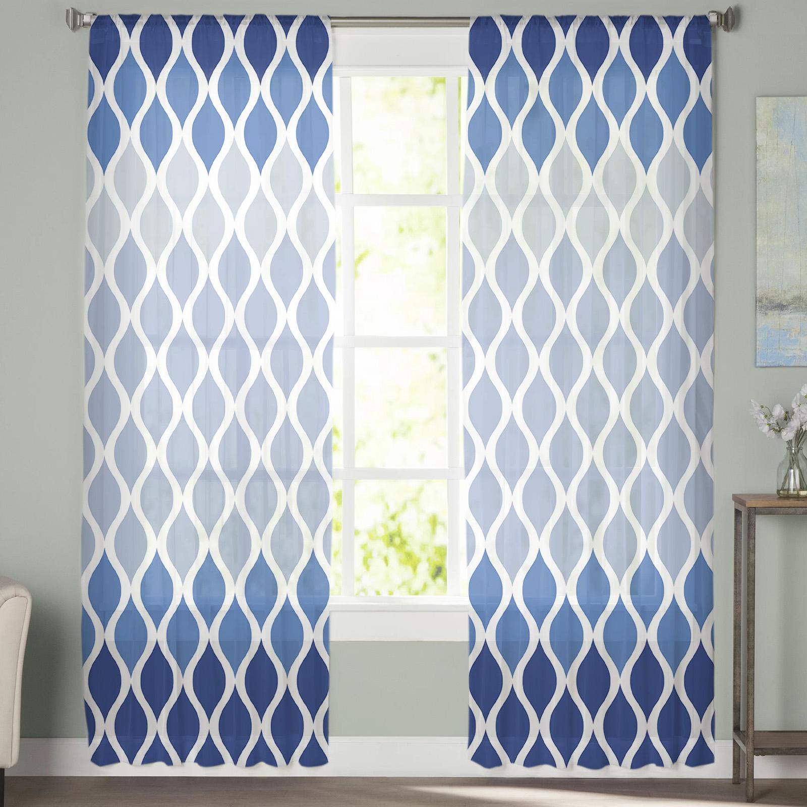 Марокканские текстурированные синие прозрачные шторы для гостиной — фото 4