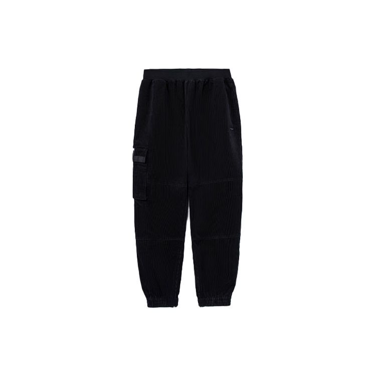 Li Ning Logo Patch Loose Fit Cuffed Casual Long Pants Knitted Sports Pants Men Bottoms Black AKXR459-1