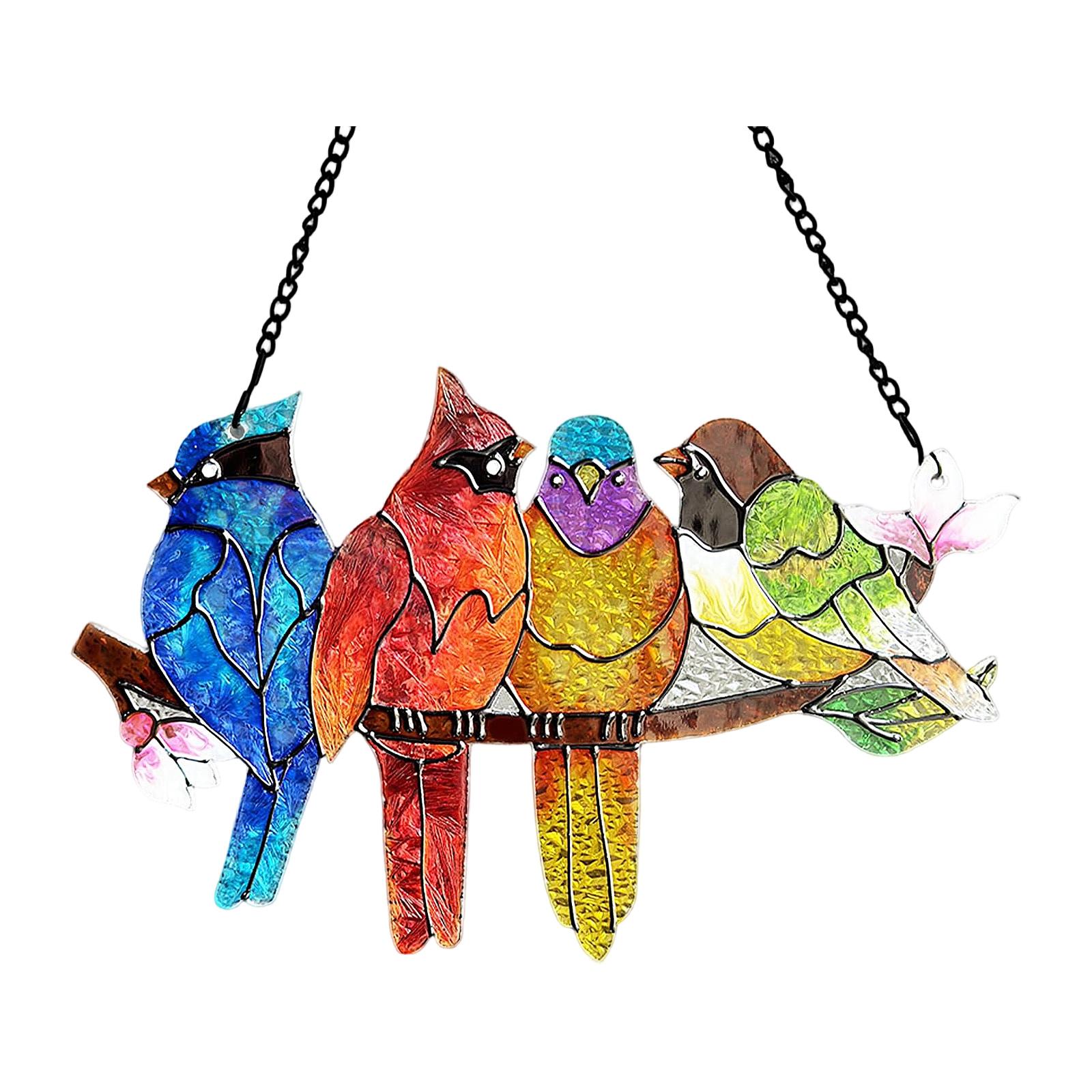 

Acrylic Hanging Window Ornament Stained Glass Style Bird Design Round Shape Decorative Suncatcher with Chain for Indoor Outdoor Display One Size