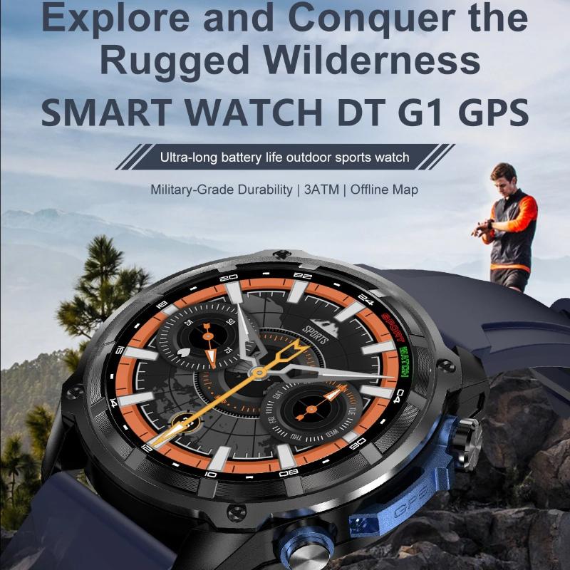 New Military Grade Men Offline  Map Smart Watch 4GB Memory 1000mAh Battery Precise GPS 10ATM Waterproof BT Call Man Outdoor Sports Smartwatch