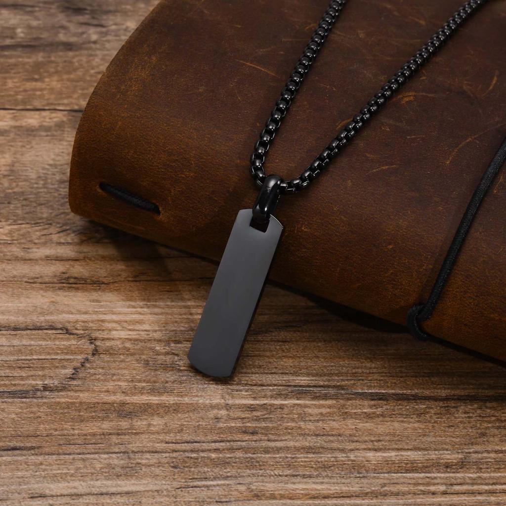 Free Custom Personalized Bar Necklaces for Men Boys, Waterproof Stainless Steel Vertical Geometric Pendant with Box Chain