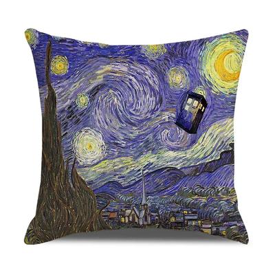 Vintage Art Cushion Cover Van Gogh Oil Painting Pillowcase Living Room Sofa Decoration,(12)
