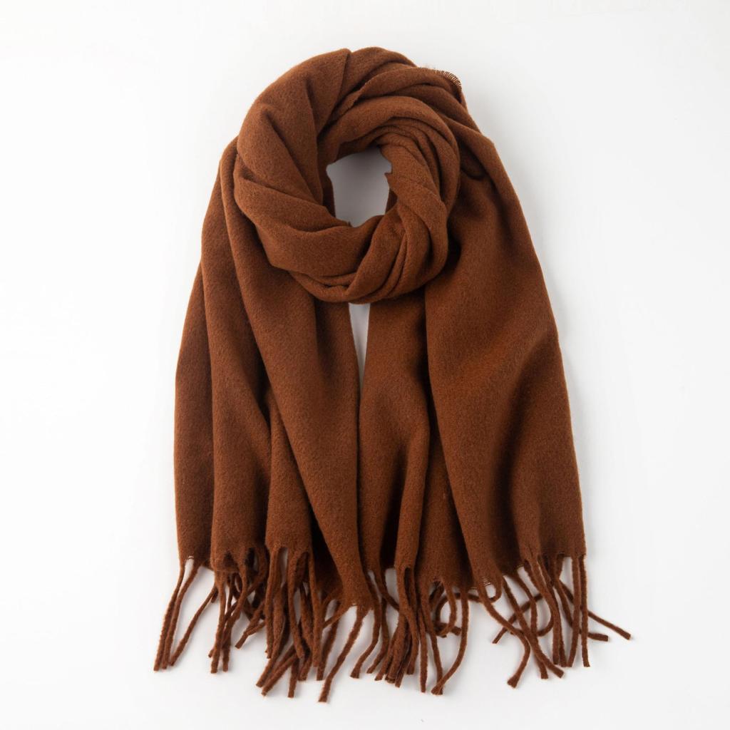 Korean-Style Faux Cashmere Shawl, Solid Color, Versatile Tassel Scarf for Women