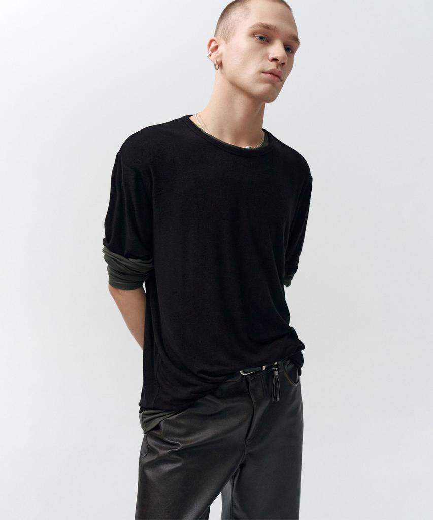 NOIRER Layered Half Long Sleeve T-Shirt (Black Charcoal)