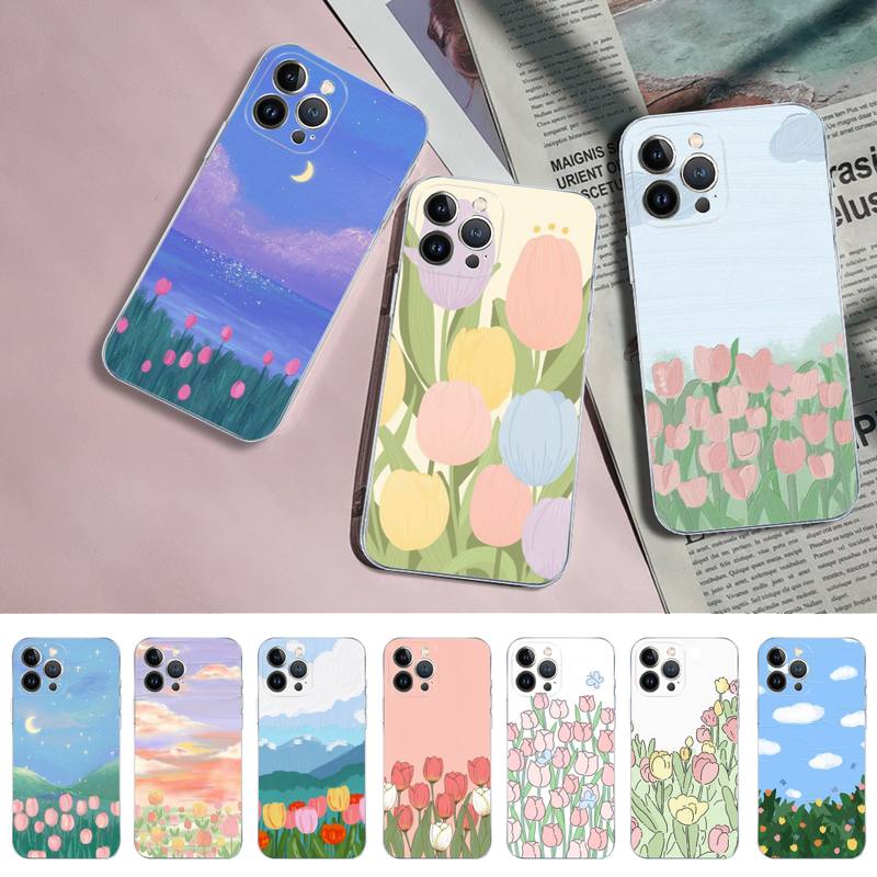 Tulip flower Phone Case for iPhone 11 12 13 Mini Pro Max 8 7 6 6S Plus X 5 S SE 2020 XR XS 10 case