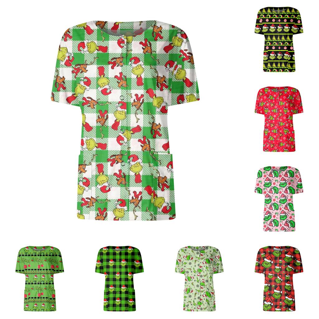Women's Short Sleeved Patterned Pockets, Work Print Stand Up Collar, Single Breasted Protective Clothing, Cardigan Jacket, Top