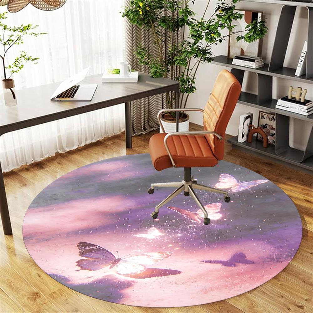 1pc Butterfly Galaxy Round Chair mat office Area Rug - Non-Slip, Floor Mat for Office, Bedroom, and Indoor Decor p127030