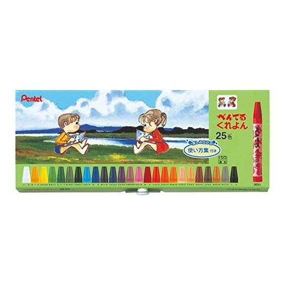 Pentel Crayon PTCR-25 25 color set with usage guide