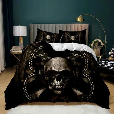 Totenkopf Bettbezug Set Schreckliches Skelett Bettwäsche Set Bettwäsche Halloween Gothic Horror Polyester Quilt Abdeckung Doppel Königin König