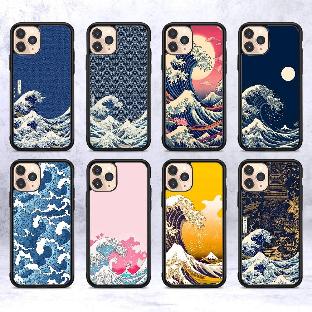 Japanese Waves PC+TPU Phone Case For IPhone 11 12 13 14 15 16 17 Plus Pro Max Cover