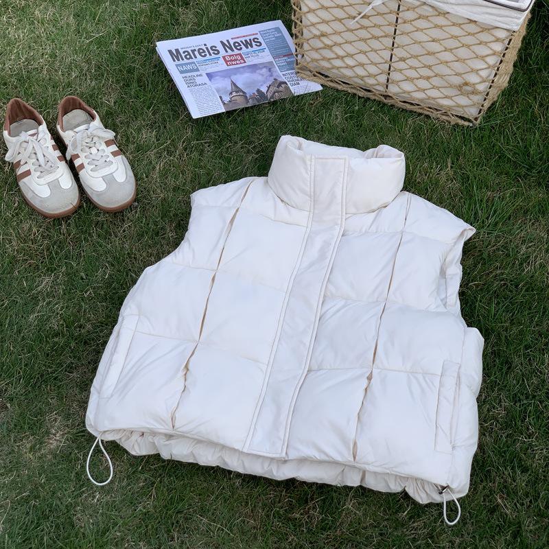

Tofu cubes down cotton turtle back puffs vest women s short stand-up collar large size small thermal vest vest vest M белый