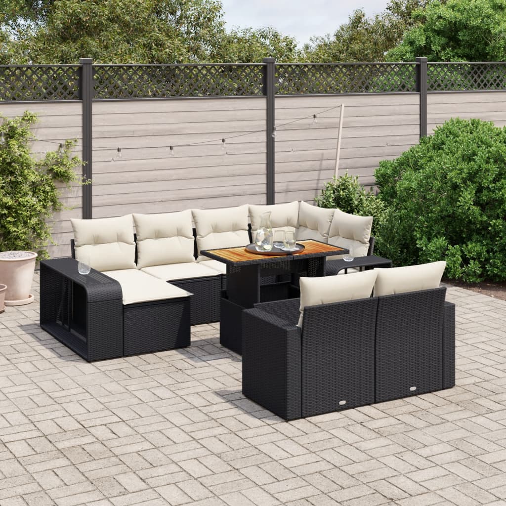 11 pc Garden Sofa Set with Cushions Black Poly Rattan