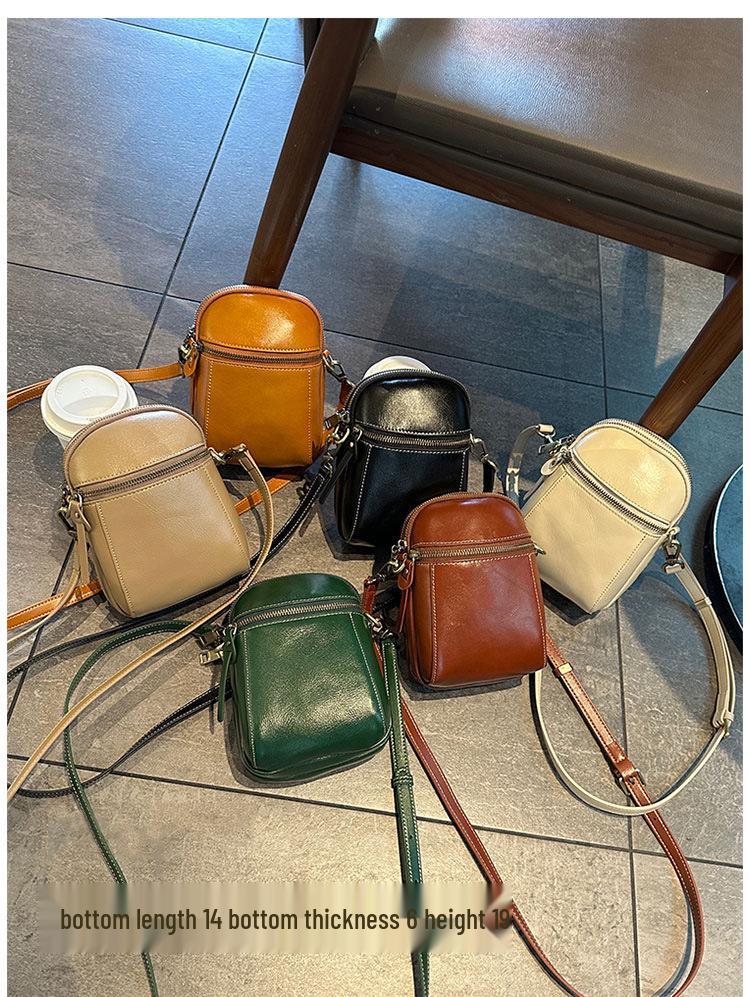 2026 Spring/Summer Women's Genuine Leather Mini Crossbody Bag - Versatile Retro Phone Bag