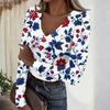 Women's Casual V-Neck Floral Print Long Sleeve Ribbed Top for Everyday Wear