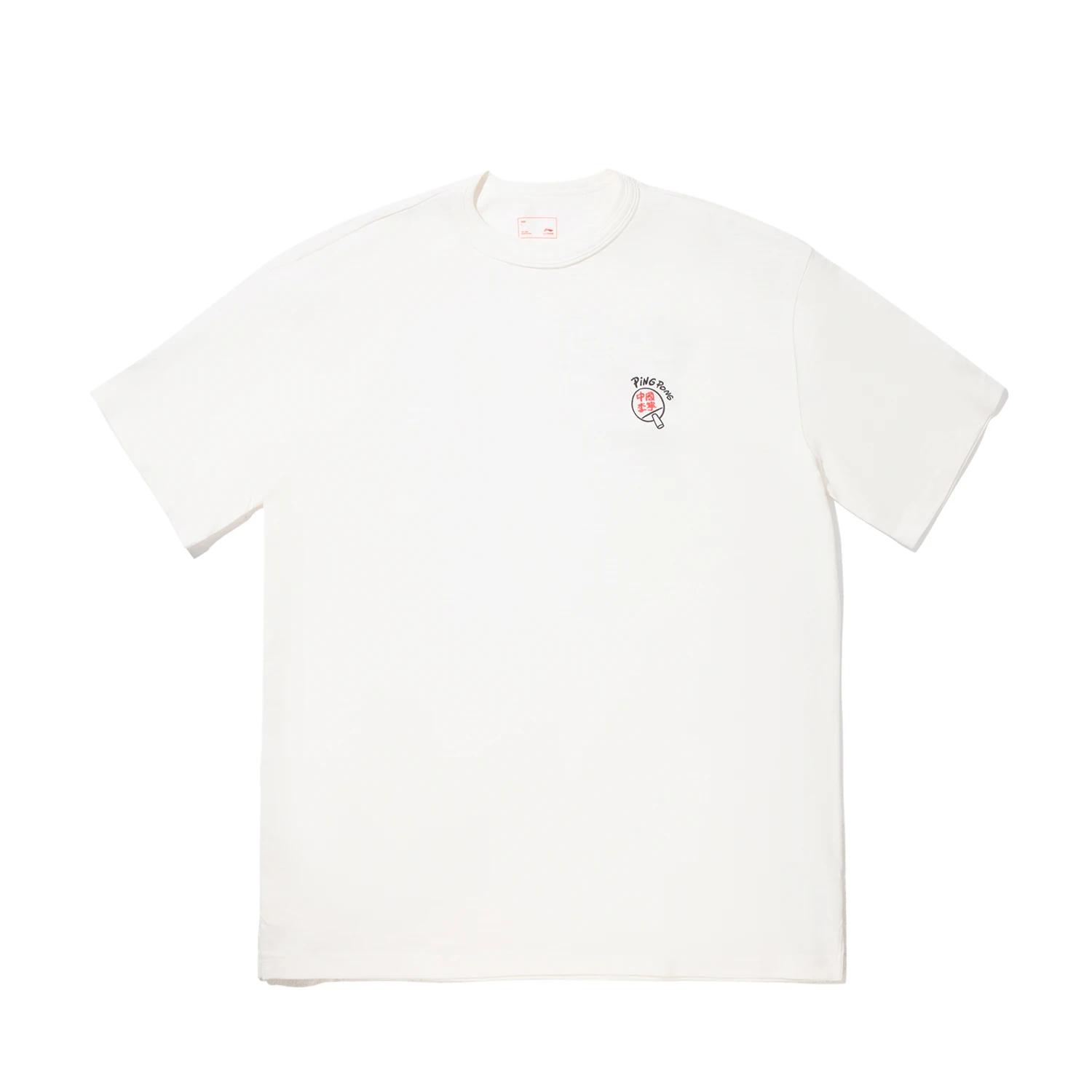 

Li Ning Простая универсальная футболка с круглым вырезом, свободного кроя, с коротким рукавом, унисекс, топы, молочно-белый AHSVB51-1 L