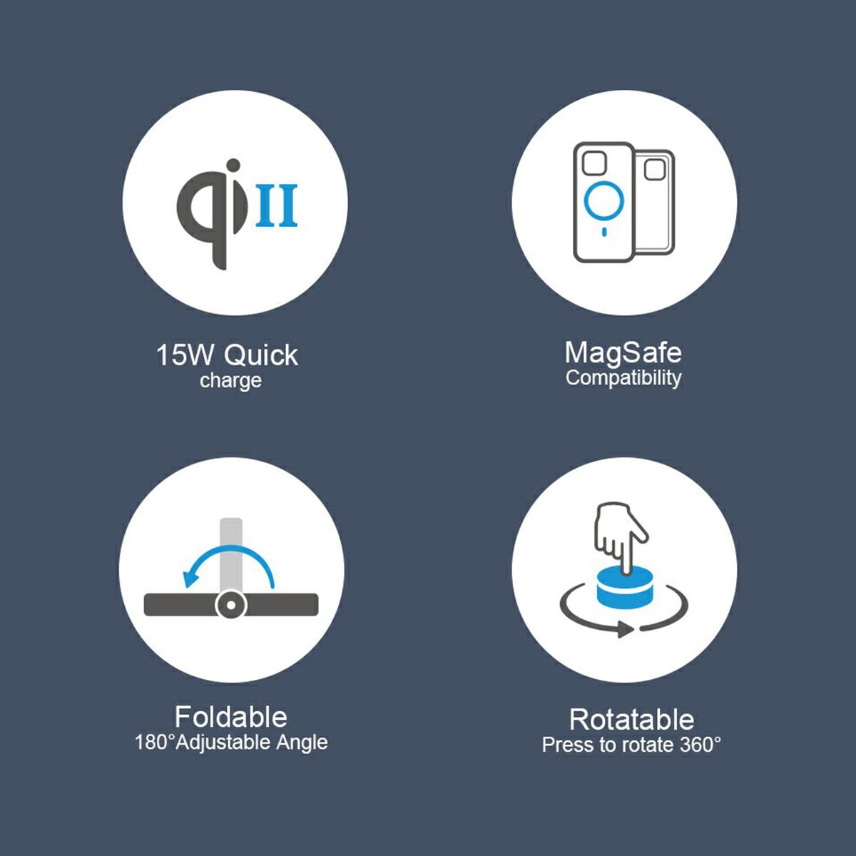 

BENWIS PA-MCM-1-GY 15W Magnetic Wireless Charger Foldable Charging Stand Phone Charger Type A