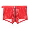 Herren-Boxershorts im Wet-Look mit Taillengürtel, Doppel-End-Reißverschluss, Unterwäsche, Nachtclub, sexy Nachtwäsche