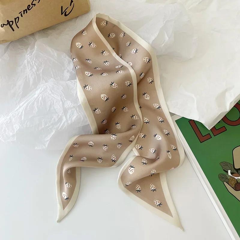 Simple temperament khaki scarf female double -sided narrow ribbon spring and decorative scarf