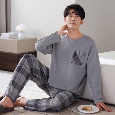 Pajamas Men'S Pure Cotton Long-Sleeved Spring And Autumn Large-Size Pullover Loungewear Can Be Worn Outside Casual Suit