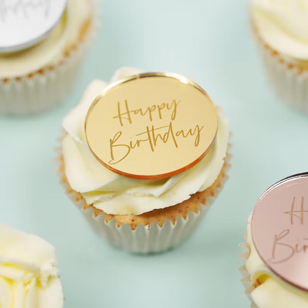 

10Pcs Mirror Acrylic Cake Charm Happy Birthday Cake Disc Cupcake Topper Cake Topper Birthday Party Dessert Table Decoration Gift 10 pieces 5CM