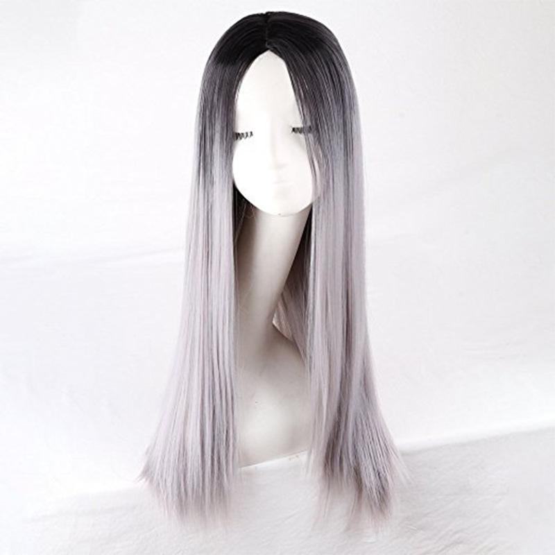 

Synthetic Pink Long Straight Wig for Women Middle Part Wig with Dark Root Cosplay Party Halloween Lolita Heat Resistant темно-фиолетового