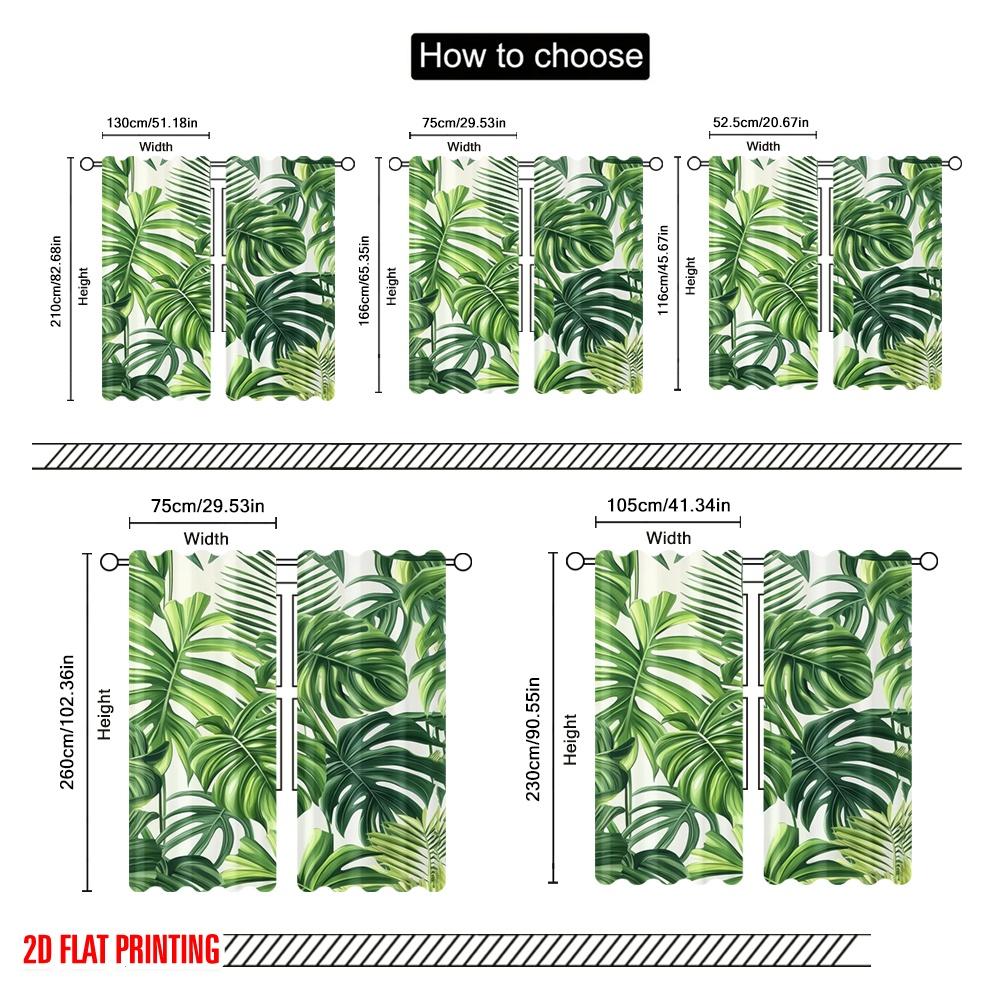 2pcs,2D Plane Printing Curtains Digital Printed Tropical Vibes (2) 100% Polyester (without Rod) All Seasons Use for Living Room,
