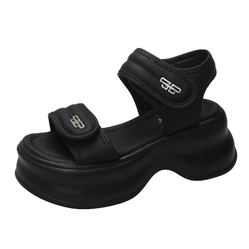 

Летние женские босоножки на платформе 7,5 см, кожаные тапочки, модные босоножки на толстой подошве, женские повседневные пляжные шлепанцы 36 чёрный