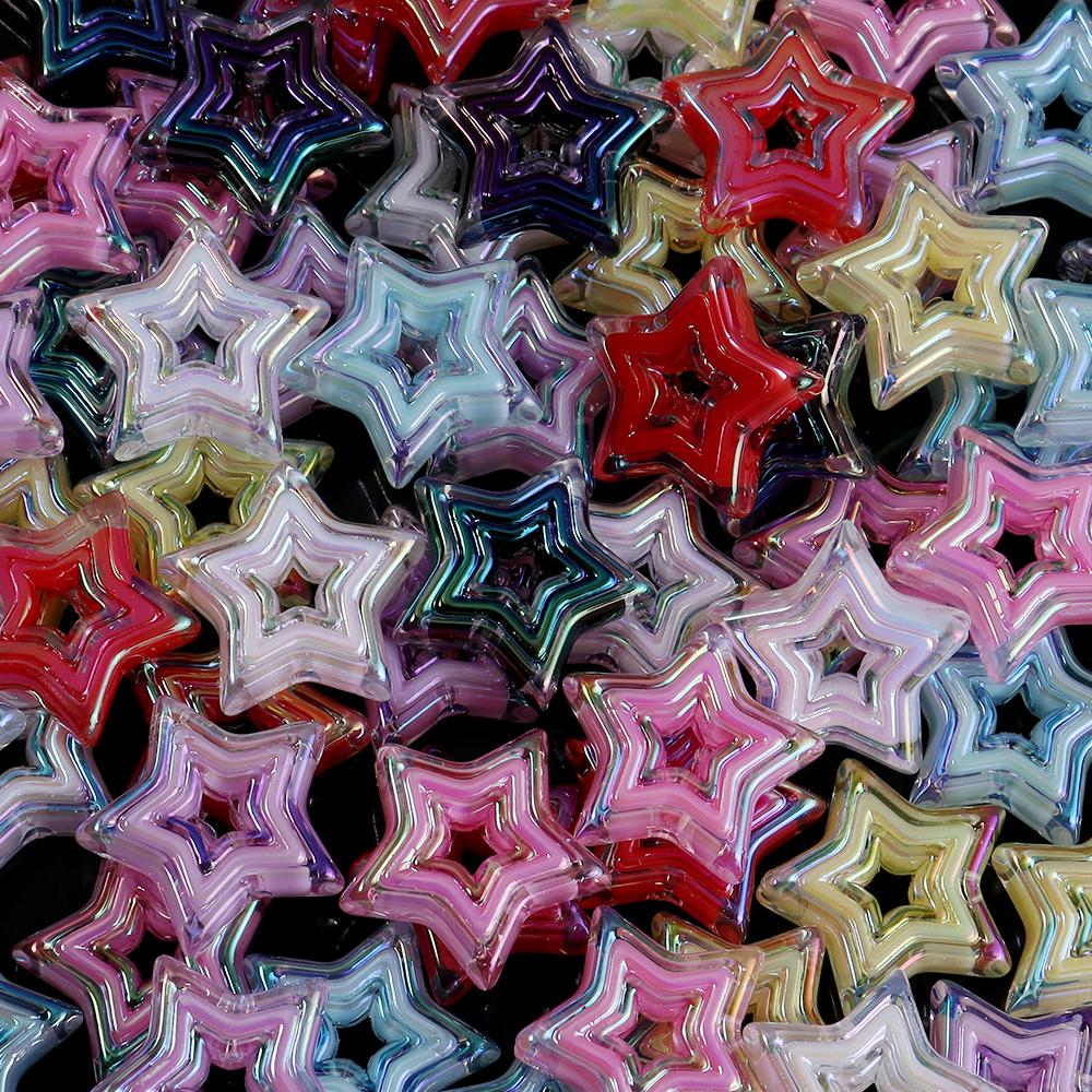 10pcs/lot Acrylic Hollow Pentagram Beads Colorful Star Shape Spaced Beads For Jewelry Making DIY Pendant Earrings Accessories