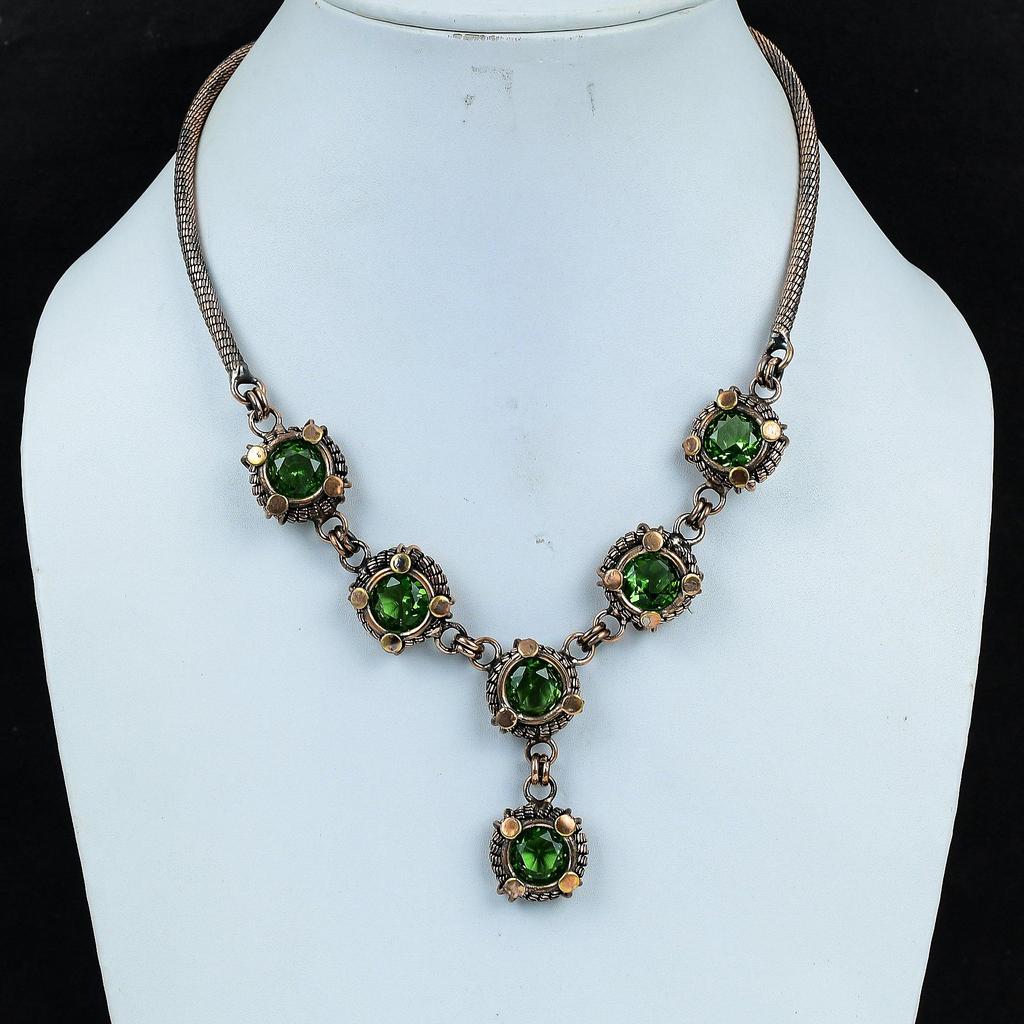 Tsavorite Necklace Handmade Jewelry, 999 Copper Wire Wrapped Necklace Designer Gemstone Jewelry Adjustable Chain Necklace Gift For Mom
