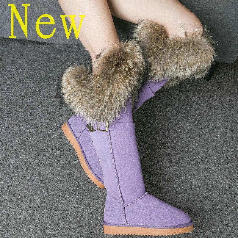 Fashion Fur One Real Fox Hair Over The Knee Boots Inside Elevating Women'S Boots Long Boots Super High Leather Waterproof Snow Boots