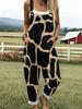 Retro Giraffe Striped Printed Overalls Women's Loose Multi Pocket Workwear Jumpsuit