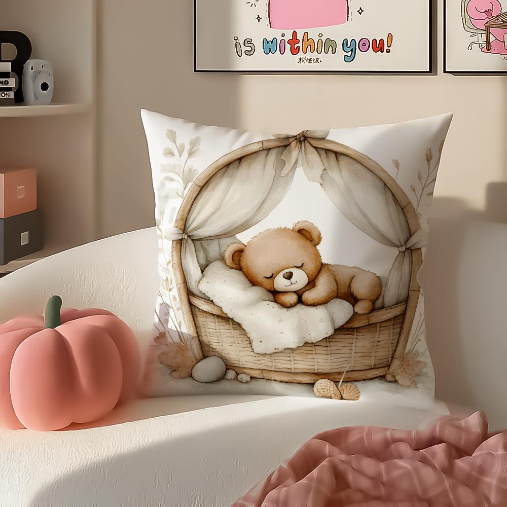 Childishhearted And Friends Teddy BearB Cushion Cover Pillowcase Short Plush Invisible zipper Room Sofa Cushion Cover
