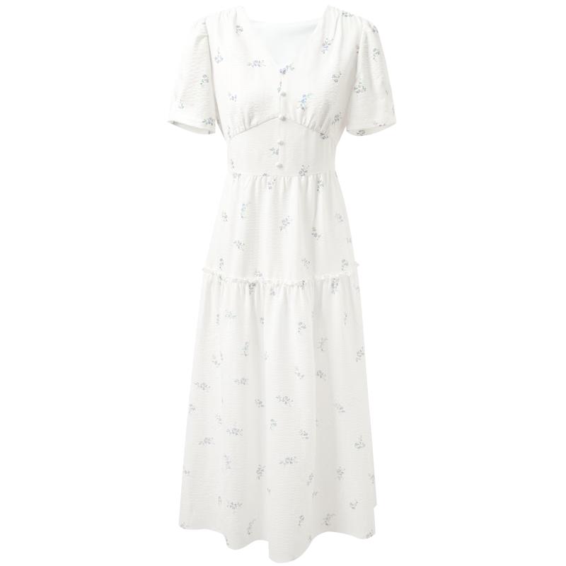 SANCITY 2026 Summer French V-Neck Floral A-Line Maxi Dress XL