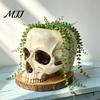Halloween Tabletop Ornament Retro Skull Planter, Spooky Gothic Human Head Flower Pot, Unique Niche Decoration Skeleton Candy Bowl for Home Bar Office
