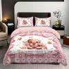 Three-Piece Christmas Themed Quilt Set Twin Size, Oversized Girly Pink Cartoon Sugar Cookie Bedding Christmas Element Printed