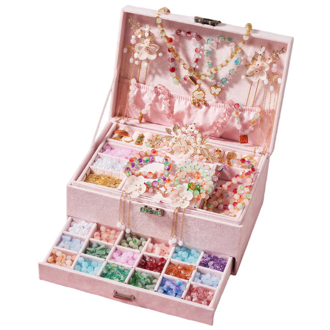 

Xinge Vintage-Style Beaded Box, Hair Accessories, Dress-Up Jewelry, Handmade DIY, Pink рожевий