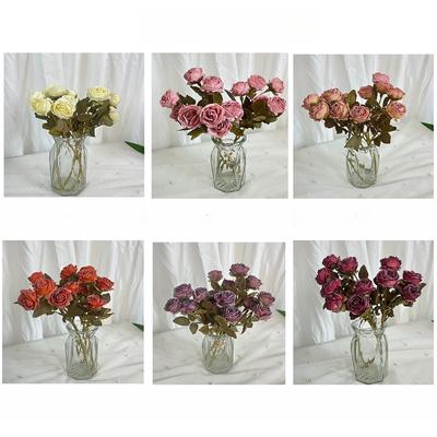 Artificial Flower Withered Bubble Rose Cross-border Hot Selling Burnt Edge Rose Fake Flower Table Decoration Baked Edge Rose Silk Flower