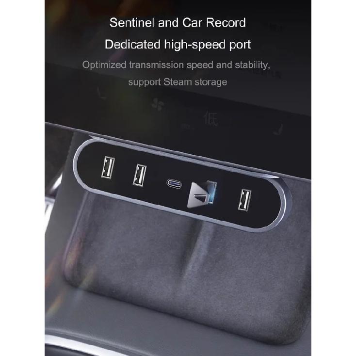 For Tesla Model 3/Y - Car Foldable Charger Hub Under Screen Docking Station USB Shunt Adapter Charger Splitter Extension