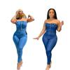 European American Strapless Slim Fit Denim Jumpsuit for Women