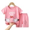 Kids Cotton Short Sleeve 2Pcs Set, Summer Shoulder Snap T-shirt & Shorts for Toddler Boys Girls